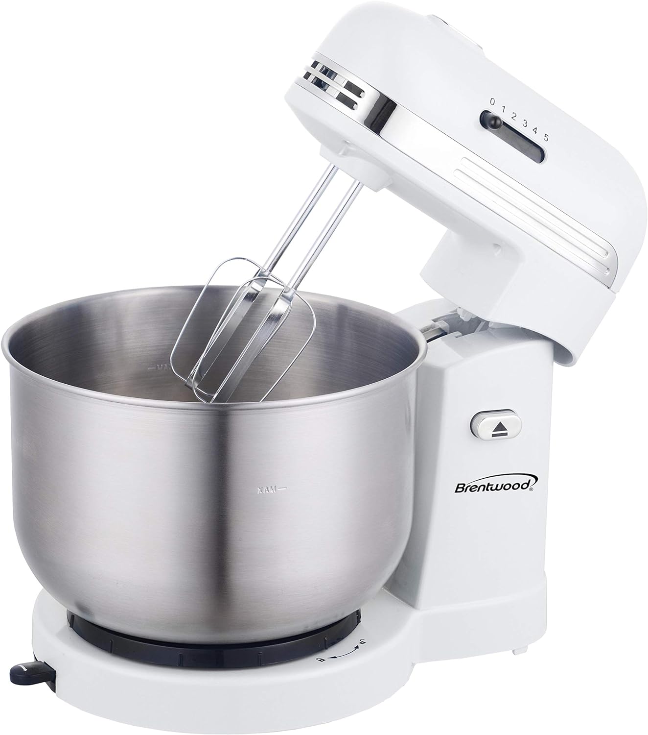 Brentwood 5 Speed Stand Mixer with 3.5 Quart Stainless Steel Mixing Bowl in White