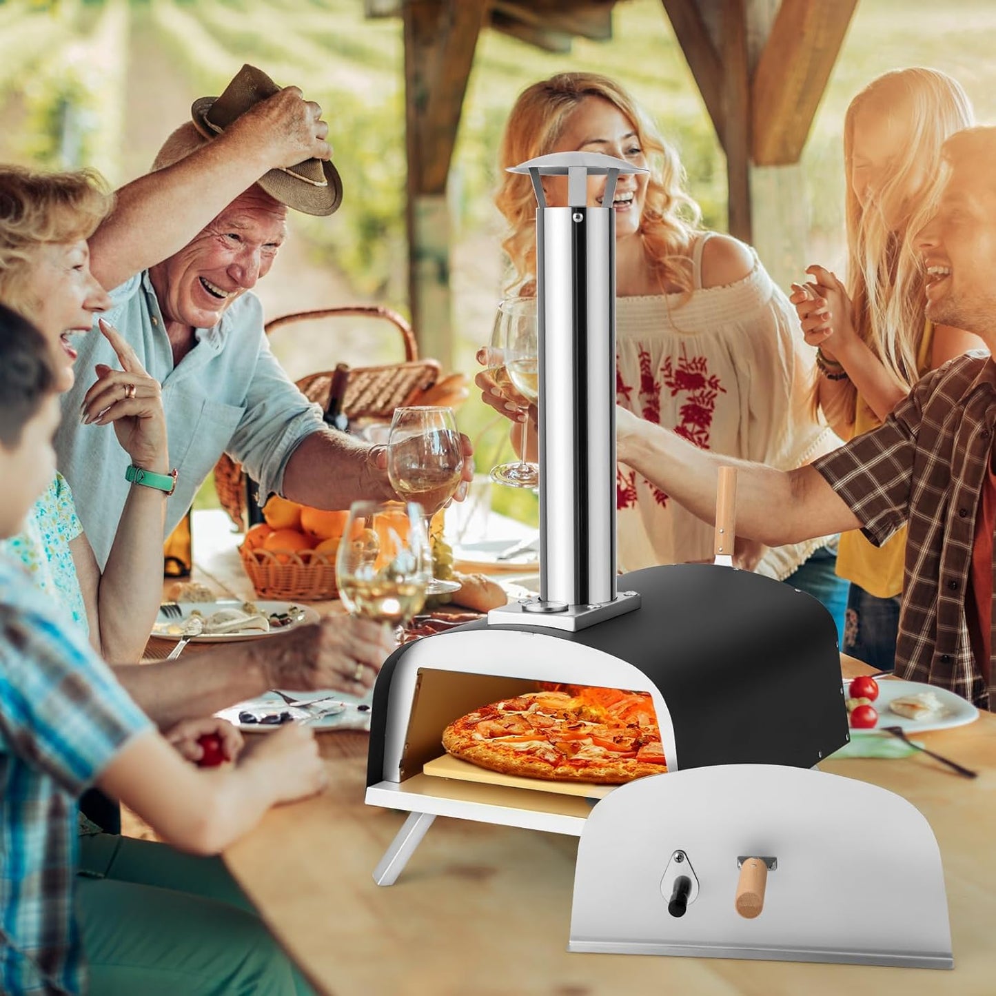 Portable Multi-Fuel Pizza Oven with Pizza Stone and Pizza Peel