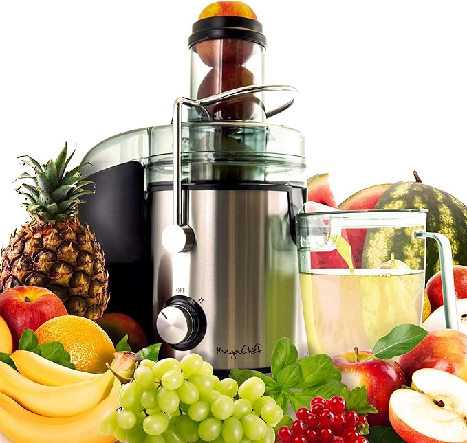 MegaChef Wide Mouth Juice Extractor, Juice Machine with Dual Speed Centrifugal Juicer, Stainless Steel Juicers Easy to Clean MGJM-3000