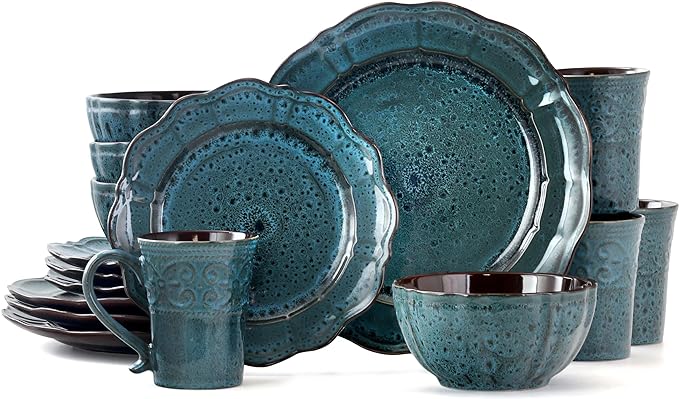 Elama Lavish Blue 16 Piece Dinnerware set with Complete Setting for 4 EL-LAVISHBLUE16