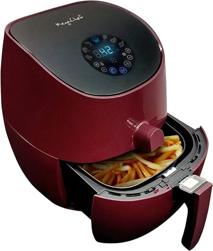 MegaChef 3.5 Quart Airfryer And Multicooker With 7 Pre-Programmed Settings in Burgundy