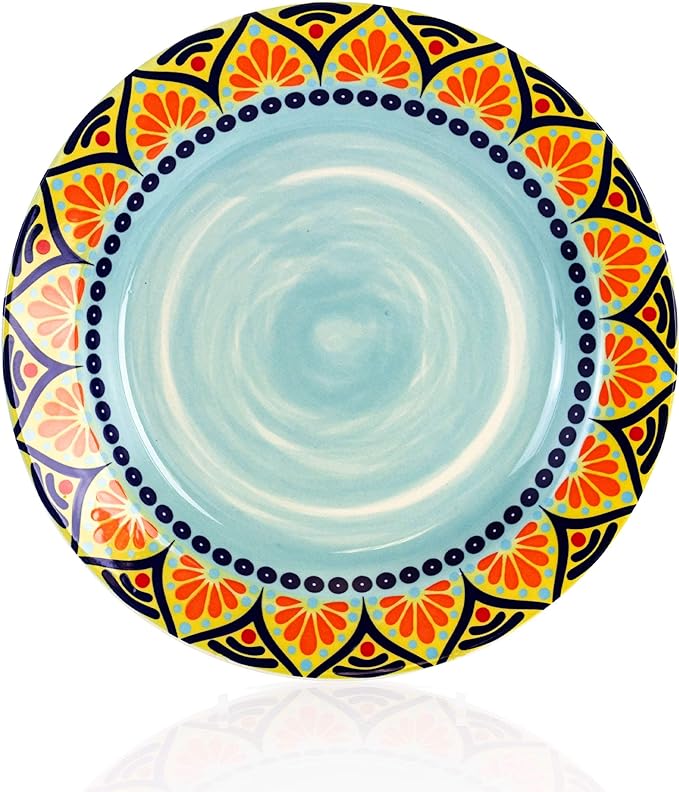 Elama Multicolored Round Stoneware Mandala Pattern Dinnerware Set, 16 Piece, Blue ELM-ZEN-BLUE-MOZAIK