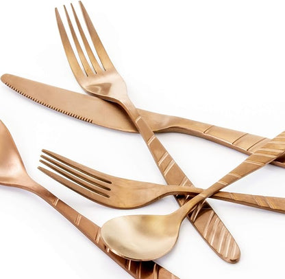 MegaChef La Vague 20 Piece Flatware Utensil Set, Stainless Steel Silverware Metal Service for 4 in Matte Rose Gold  MCFW-LA VAGUE-MATTEROSEGOLD