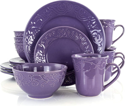 Elama Lilac Fields 16-Piece Dinnerware Set