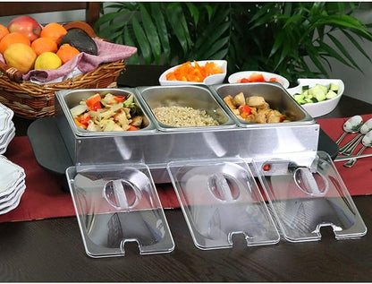 MegaChef Buffet Server & Food Warmer With 3 Removable Sectional Trays , Heated Warming Tray and Removable Tray Frame MC-9003B