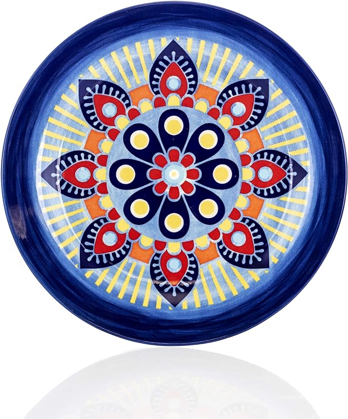 Elama Multicolored Round Stoneware Mandala Pattern Dinnerware Set, 16 Piece, Blue ELM-ZEN-BLUE-MOZAIK