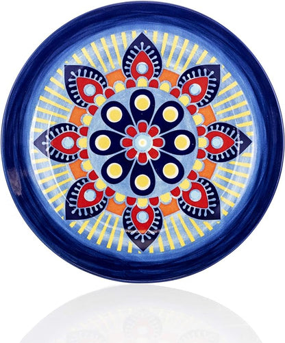 Elama Multicolored Round Stoneware Mandala Pattern Dinnerware Set, 16 Piece, Blue ELM-ZEN-BLUE-MOZAIK