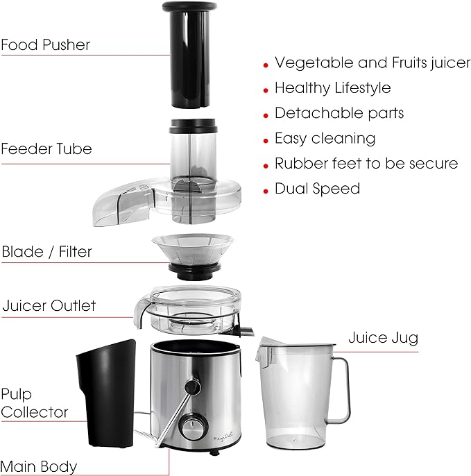 MegaChef Wide Mouth Juice Extractor, Juice Machine with Dual Speed Centrifugal Juicer, Stainless Steel Juicers Easy to Clean MGJM-3000