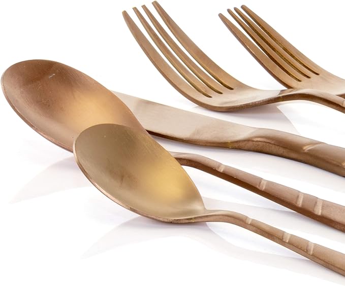 MegaChef La Vague 20 Piece Flatware Utensil Set, Stainless Steel Silverware Metal Service for 4 in Matte Rose Gold  MCFW-LA VAGUE-MATTEROSEGOLD