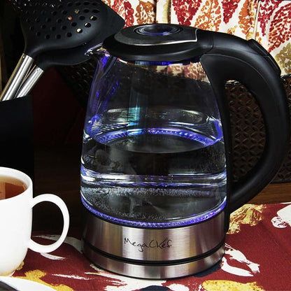 MegaChef 1.7Lt. Glass and Stainless Steel Electric Tea Kettle MGKTL-1761