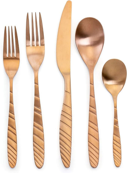 MegaChef La Vague 20 Piece Flatware Utensil Set, Stainless Steel Silverware Metal Service for 4 in Matte Rose Gold  MCFW-LA VAGUE-MATTEROSEGOLD