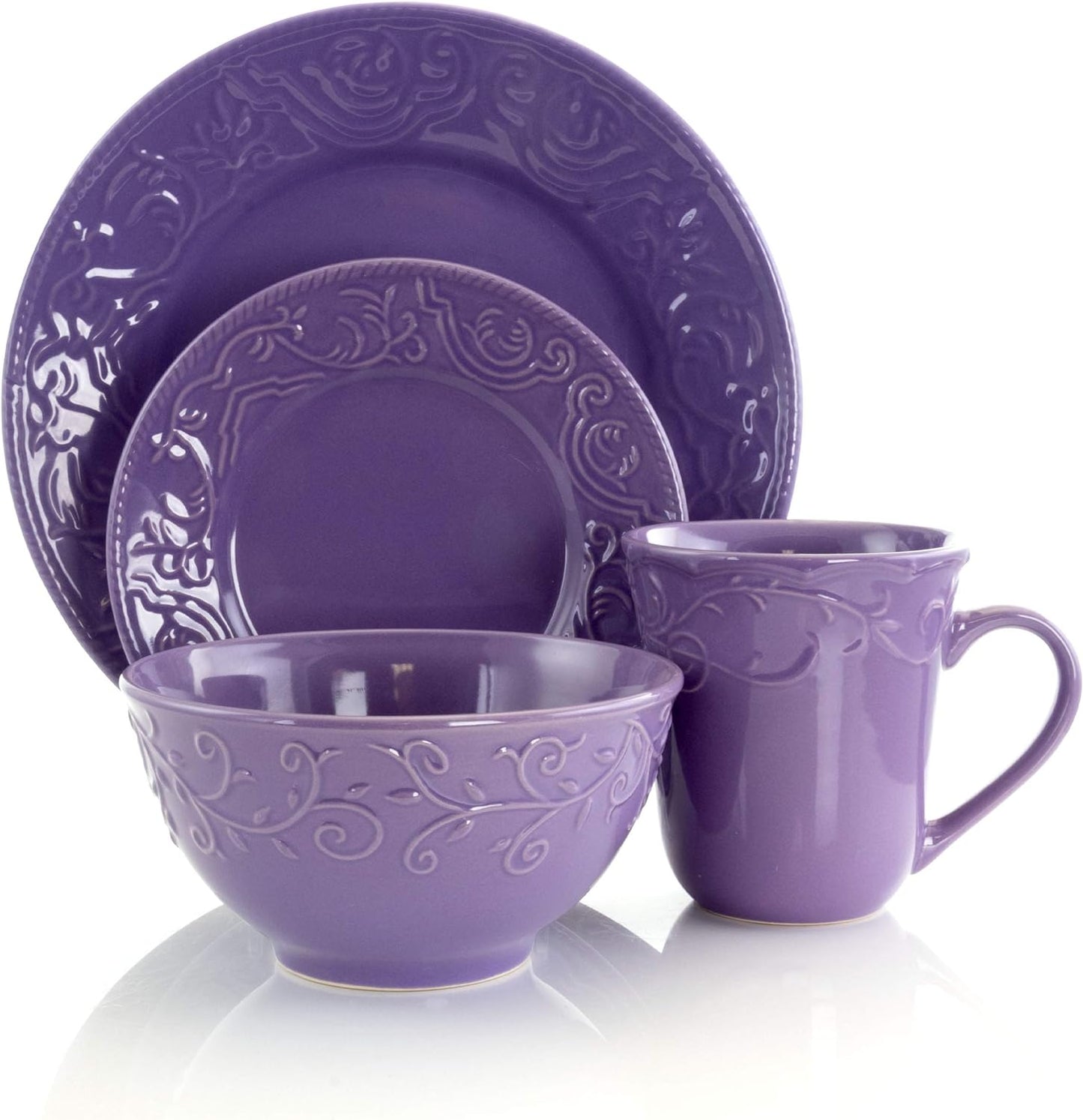 Elama Lilac Fields 16-Piece Dinnerware Set