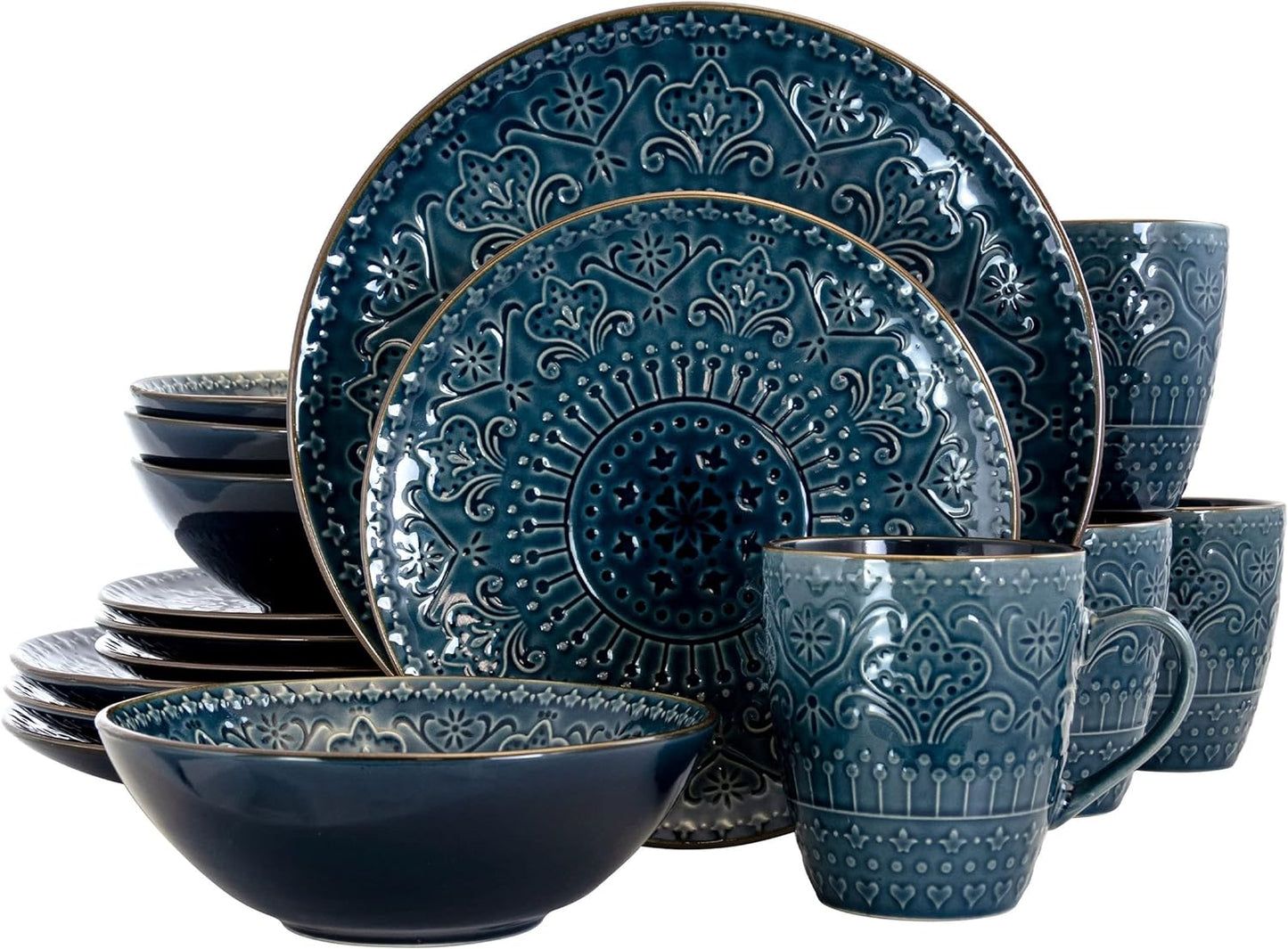 Elama Deep Sea Mozaic 16 Piece Luxurious Stoneware Dinnerware with Complete Setting for 4