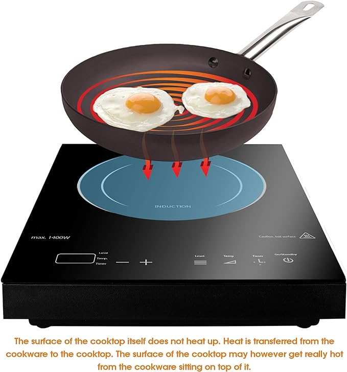 MegaChef Portable 1400W Single Induction Countertop Cooktop with Digital Control Panel MC-1400