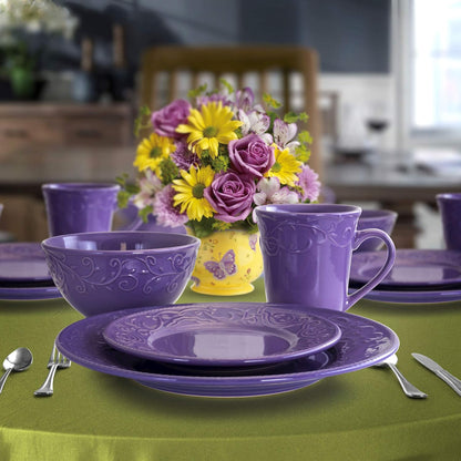 Elama Lilac Fields 16-Piece Dinnerware Set