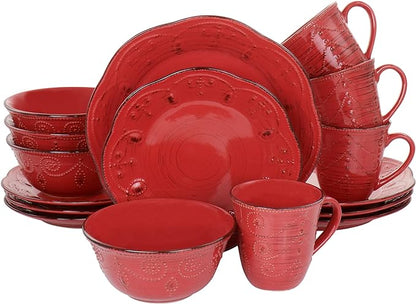 Elama Rustic Birch 16 Piece Stoneware Dinnerware Set in Red EL-RUSTICBIRCHRED