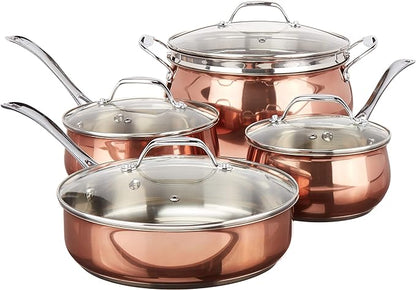 Oster Carabello 9 Piece Stainless Steel Cookware Combo Set in Copper