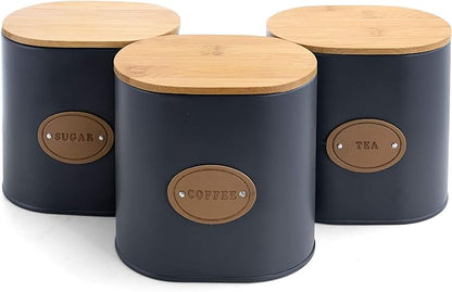 MegaChef Kitchen Food Storage and Organization 5 Piece Canister Set in Grey with Bamboo Lids MG-446