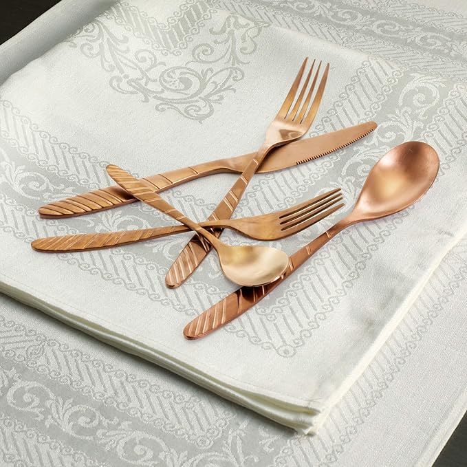 MegaChef La Vague 20 Piece Flatware Utensil Set, Stainless Steel Silverware Metal Service for 4 in Matte Rose Gold  MCFW-LA VAGUE-MATTEROSEGOLD