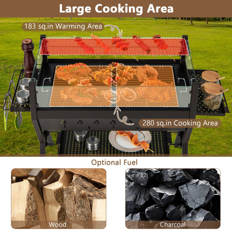 Barbecue Charcoal Grills with Wind Guard Seasoning Racks-Black