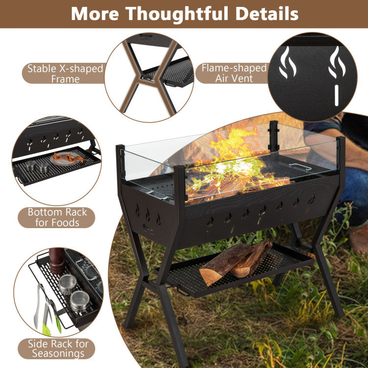 Barbecue Charcoal Grills with Wind Guard Seasoning Racks-Black