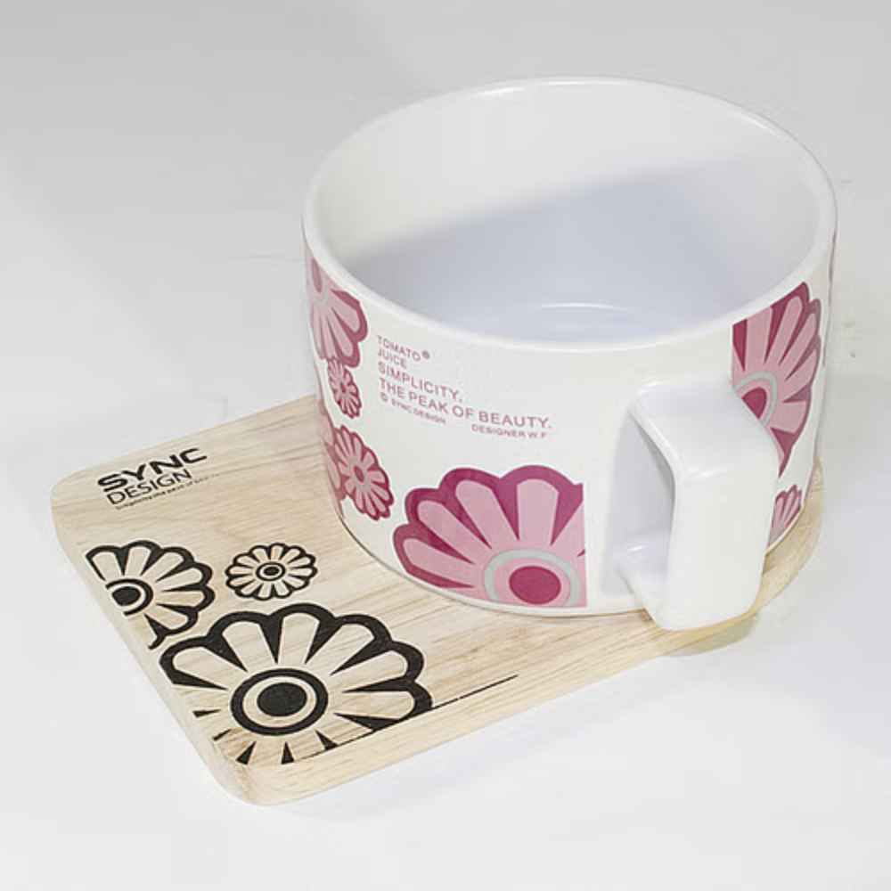 SYNC - [Flower Pink] Espresso Cup / Wood Coaster (2.5 inch height)