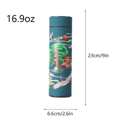 1pc Chinese Style Warm Cup Water Cup; 304 Stainless Steel Water Cup; Vacuum Cup; Chinese Style Cartoon Animal Crane Fish Lion 16.9oz