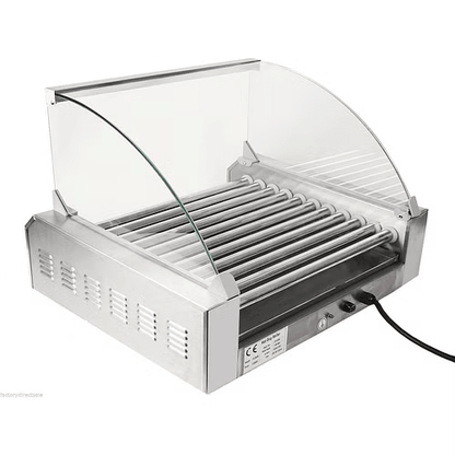 Stainless Steel Commercial 11 Roller Grill and 30 Hot Dog Cooker Machine - Color: Silver