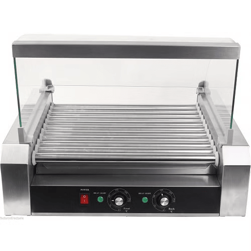 Stainless Steel Commercial 11 Roller Grill and 30 Hot Dog Cooker Machine - Color: Silver