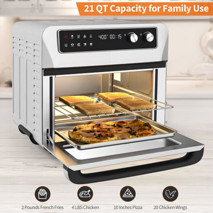 8-in-1 Convection Air Fryer Toaster Oven with 5 Accessories and Recipe-Silver - Color: Silver