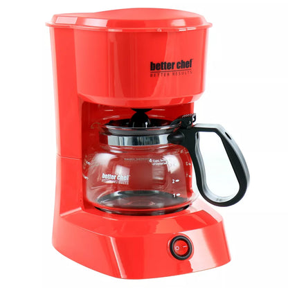 Better Chef 4 Cup Compact Coffee Maker in Red with Removable Filter Basket