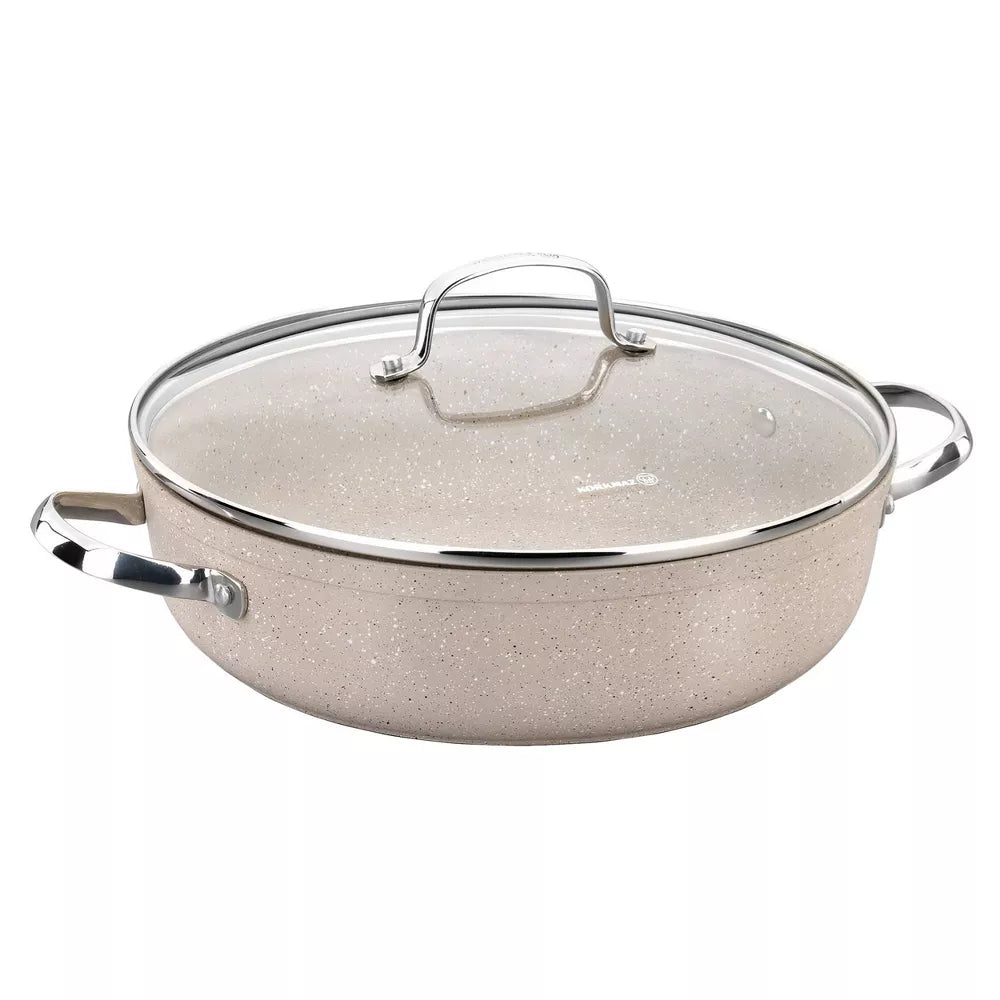 Korkmaz Granita 2.5 Liter Aluminum Nonstick Low Casserole with Lid in Tan