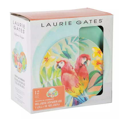 Laurie Gates Tropical Parrots 12 Piece Melamine Dinnerware Set in Assorted Designs