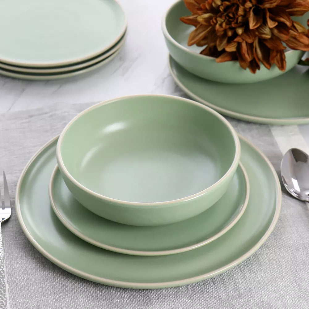 Gibson Elite Serenade 12 Piece Round Stoneware Dinnerware Set in Green