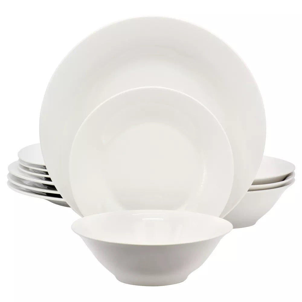 Gibson Home Everyday 12 Piece Round Fine Ceramic Dinnerware Set in White