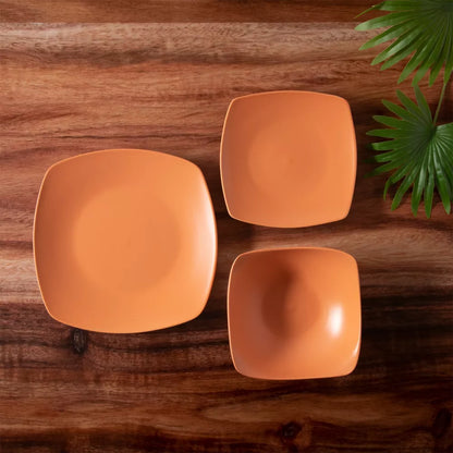 Gibson Home Zen Buffetware 12 Piece Square Fine Ceramic Dinnerware Set in Matte Papaya Orange