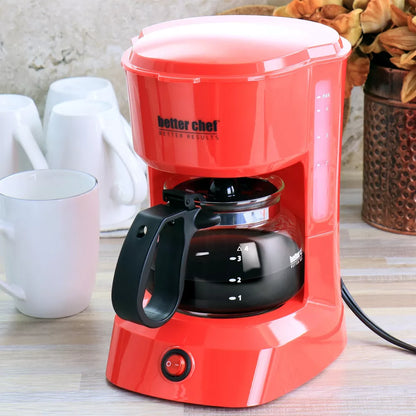 Better Chef 4 Cup Compact Coffee Maker in Red with Removable Filter Basket