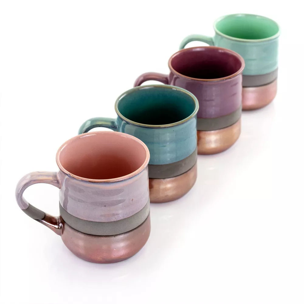 Gibson Home Copper Tonal 4 Piece 18 Ounce Round Stoneware Mug Set in Assorted Colors