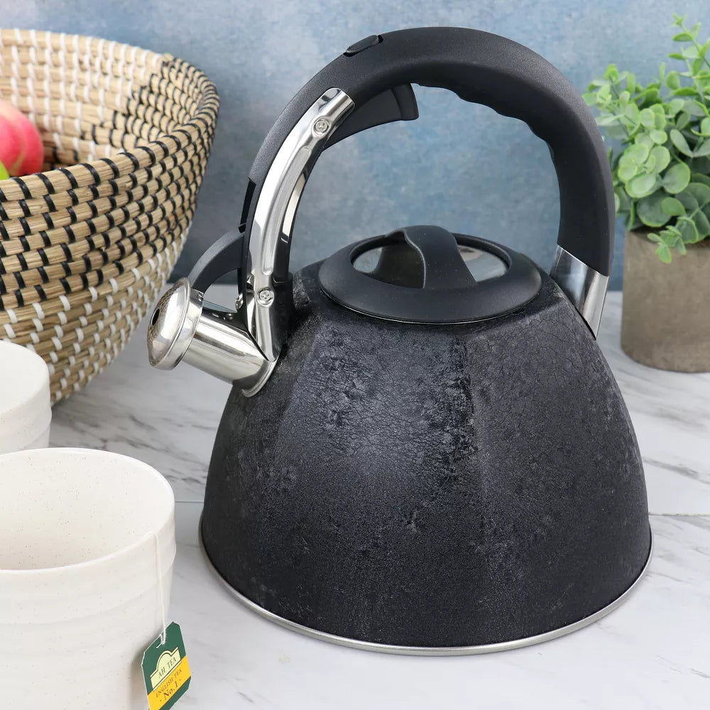 Mr. Coffee 3 Quart Stainless Steel Whistling Tea Kettle with Stay Cool Handle in Black