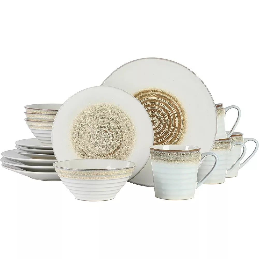 Gibson Elite Spiral Embossed 16 Piece Stoneware Dinnerware Set in Taupe