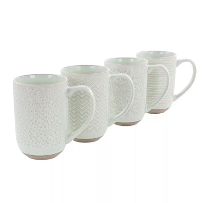 Laurie Gates Madrina 4 Piece 19 Ounce Stoneware Assorted Designs Mug Set in Mint