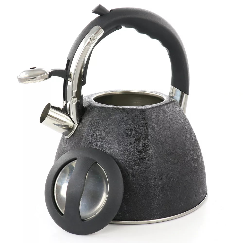 Mr. Coffee 3 Quart Stainless Steel Whistling Tea Kettle with Stay Cool Handle in Black