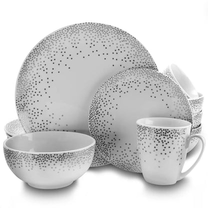 Gibson Platinum Dots 16 Piece Round Ceramic Dinnerware Set