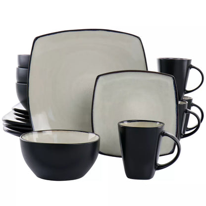 Gibson Elite Soho Lounge 16 Piece Square Stoneware Dinnerware Set in Sand