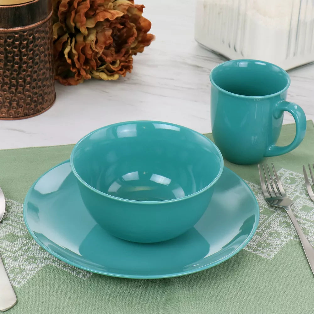 Gibson Home Mercer 12 Piece Round Stoneware Dinnerware Set in Teal Green