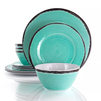 Elama Azul Banquet 12 Piece Lightweight Melamine Dinnerware Set in Turquoise