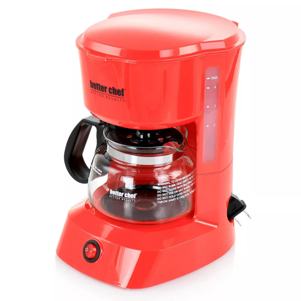 Better Chef 4 Cup Compact Coffee Maker in Red with Removable Filter Basket