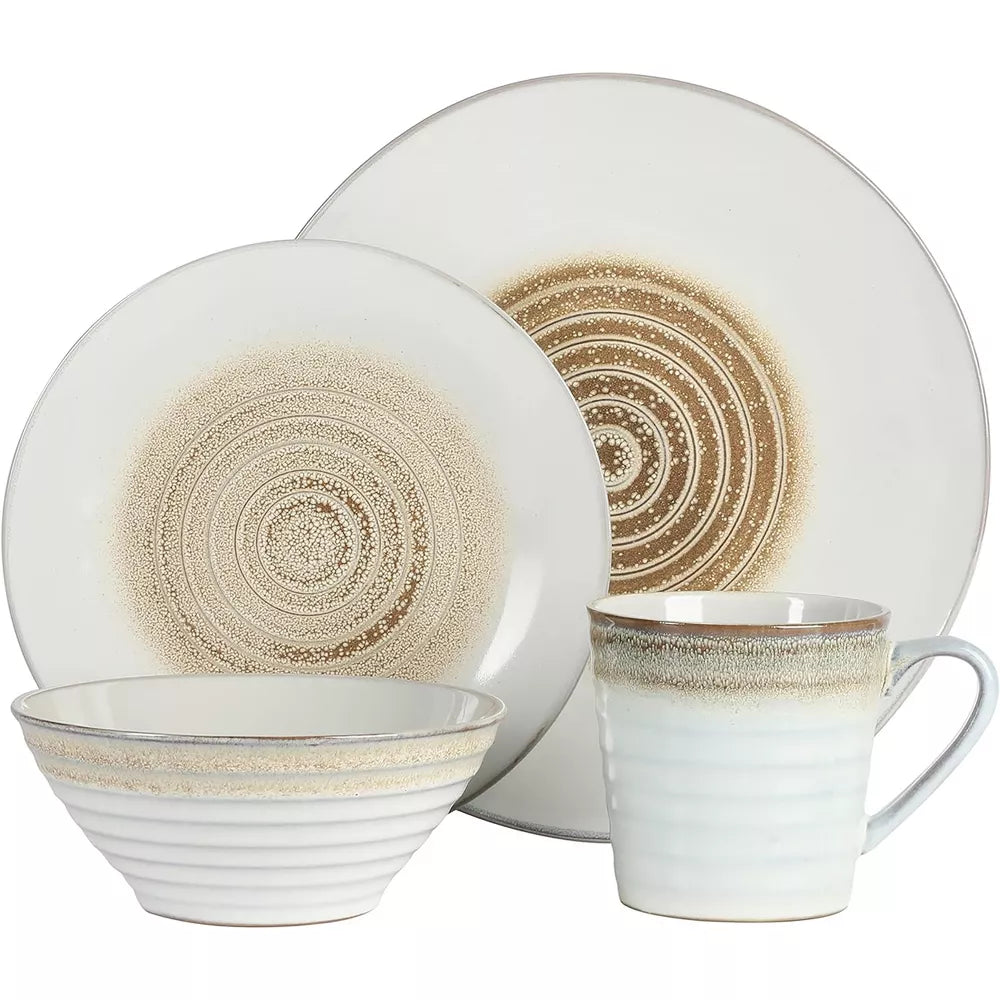 Gibson Elite Spiral Embossed 16 Piece Stoneware Dinnerware Set in Taupe