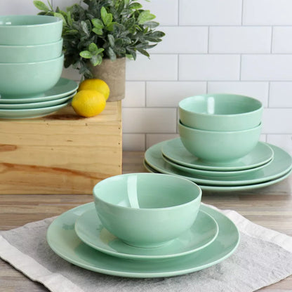 Elama Luna 18 Piece Porcelain Dinnerware Set in Mint