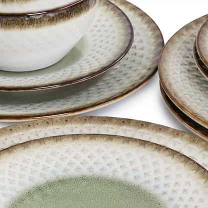 Gibson Elite Habit Hill 12 Piece Stoneware Dinnerware Set in Green